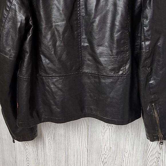 Levi's Mens Faux Leather Hooded Racer Jacket Size Large - Picture 6 of 14